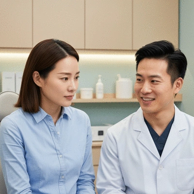 Patient discussing recovery and aftercare with dentist in a modern dental office