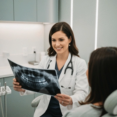A Fort Myers dentist consulting with a patient about different denture options, focusing on personalized care, no text, no words, no typography, 8K